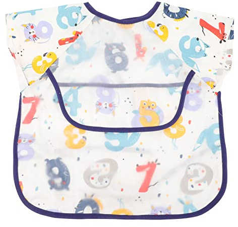Toyvian Babero Manga Corta Bebé Babero De Alimentación Impermeable Y Transpirable Con Bolsillo Recoge Migas Delantal Para Comidas Fácil De Limpiar 15.74X14.96In