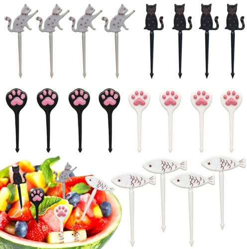 Mezrkuwr 20 Stück Mini-Cartoon-Bento-Fruchtgabeln, Katzenpfoten-Zahnstocher für Kinder, Lebensmittel, Kuchenspieße, Bento-Zubehör, niedliche Mini-Spieße, Dessert