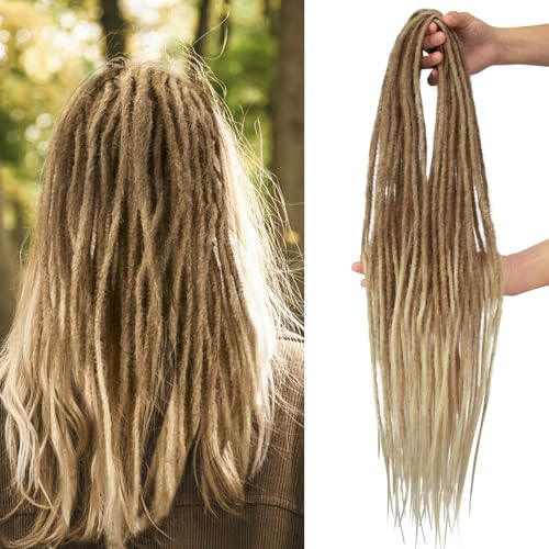 Noverlife 60cm 10 Strähnen Ombre Schwabbelig Handgemachte Synthetische Dreadlocks, Lange Doppelendige Extensions Dünne 0.6 cm Locs Geflochtene Haare, Leichte Dreads Reggae Haare Hip-Hop Hippie Stil