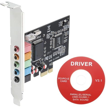 sourcing map PCIe Soundkarte, interne 5.1 Stereo-Audiokarte 24 Bit mit CD, Computer-Gehäuse mit integrierter PCIe-Kanaladapterplatine für Desktop, PC, Computer, Schwarz