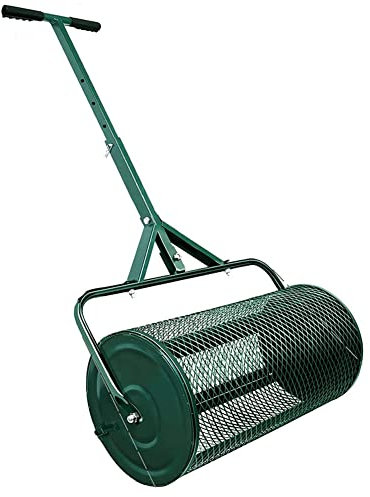 OSBELE Esparcidor de césped y jardín, Rodillo de Malla metálica Resistente de 24 Pulgadas, esparcidor de Empuje/Remolque, abono, turba, Suelo Superior, esparcidor de turba con Mango Mejorado en for