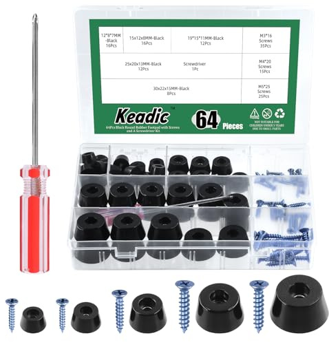 Keadic 139Pcs 4 Sizes Non-slip Rubber Feet for Cutting Board, 15 * 12 * 8MM, 19 * 15 * 11MM, 25 * 20 * 13MM, 30 * 22 * 15MM Black Furniture Pad Floor Protector for Wooden Chair Tables Sofa