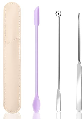 Thinp Makeup Spatula Tool with Silicone and Stainless Steel Double Edged Spatula for Small Area of Face