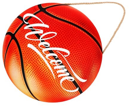 CORHAD Round Welcome Sign Basketball Wood Decor for Front Door Wall Art and Team Lightweight and Decorative Panel for Home Porch and Living Room