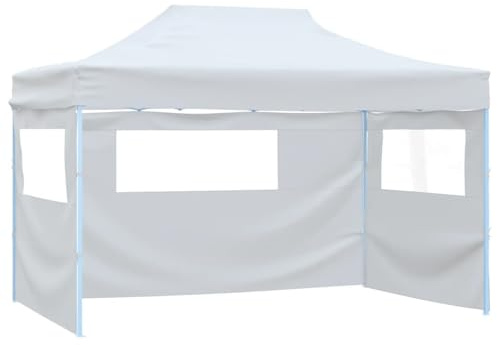 Rantry Tendone per Feste Pieghevole con 3 Pareti 3x4,5 m Bianco, Gazebo Esterno per Giardino Balcone Terrazzo, Gazebo da Giardino Pieghevole,