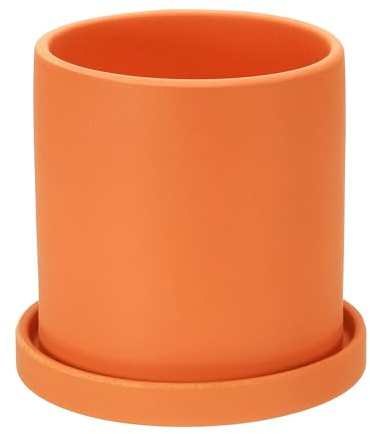 PATIKIL 5 Inch Ceramic Plant Pots, Modern Flower Planters with Drainage Holes and Tray for Decorate Home Indoor Plants Succulent Herb, Orange