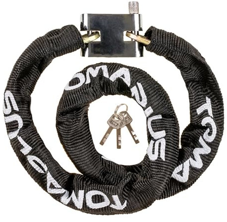 Tomaplus Lucchetto Bici con Catena Bici di 85cm, Lucchetto Antiscasso in Acciaio Hadfield con 3 Chiavi - Catena Bicicletta Antifurto, Monopattino, E-bike con Rivestimento Protettivo