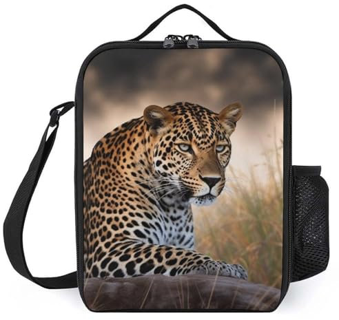 DJUETRUI Isolierte Lunchtasche für Männer und Frauen, Kühltasche, wiederverwendbare Lunchbox, Behälter, afrikanisches Tier, Leoparden-Lunch-Tasche für Arbeit, Picknick