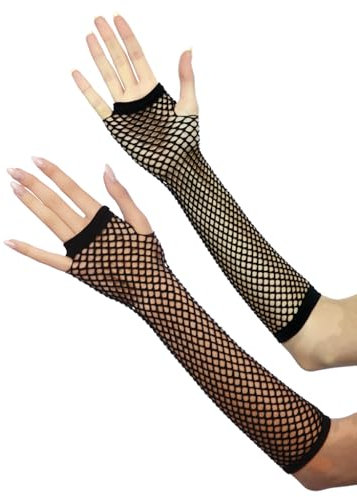 FYASA - Guantes Largos de Rejilla Negro para Disfraz