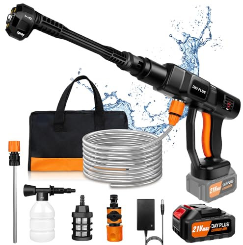 Cordless Pressure Washer Car Wash Machine, 21V 60 Bar/870 PSI Portable High Pressure Water Gun with 3.0Ah Battery, Car Wash Spray Gun with Foam Generator, Water Gun Spray Cleaner Car Washing Machine