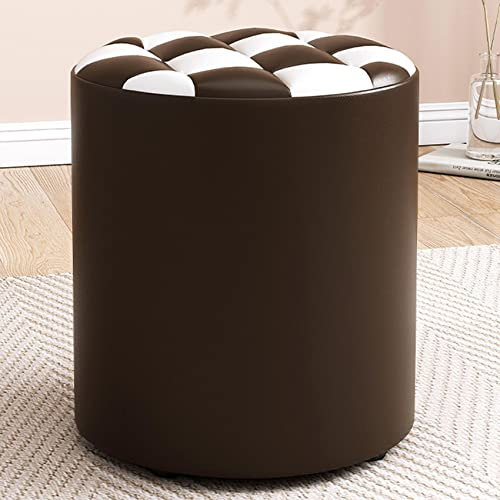 Runder Ottomane aus Leder für Wohnzimmer und Schlafzimmer, 31 x 35 cm, Braun und Weiß