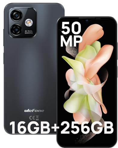 Ulefone Note 16 Pro Handy Ohne Vertrag, 16GB + 256GB/SD-256GB Android 13 Smartphone 4400mAh mit 50MP Kamera Octa Core 6,52 Zoll HD+ 5 Ghz WiFi Dual SIM Fingerabdruck/Face ID/4G/GPS/OTG/Schwarz