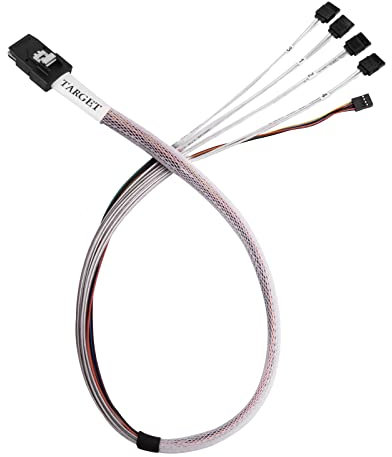 SilverStone CPS03-RE: Mini-SAS SFF-8087 de 36 pines (objetivo dispositivo) a SATA 7 pines x 4 (carcasa) con cable de banda lateral (SGPIO) 50 cm, SST-CPS03-RE