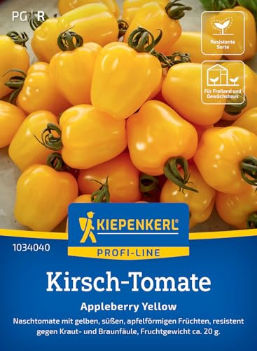 Kiepenkerl Kirsch-Tomatensamen Appleberry Yellow 1034040, Gemüsesaat | Apfelförmig, resistente Sorte, gelbe Früchte, Höhe 150-200 cm, aromatisch, für Beet, Freiland & Gewächshaus