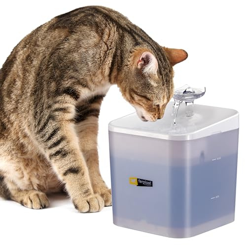Ferplast Fontanella per Gatti e Cani ARES, 2L Capacità, Indicatore LED Livello Acqua, Sistema di Triplo Filtraggio, 3 Punti di Bevuta, Flusso Delicato, Silenziosa, Alimentatore Incluso