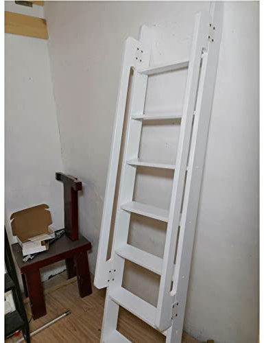 Scaletta per letto a castello in legno massello, con impugnatura e piedini in gomma antiscivolo, colore bianco, 199,9 cm, ideale per letti a soppalco, letti da dormitorio, camper, robusta e sicura per