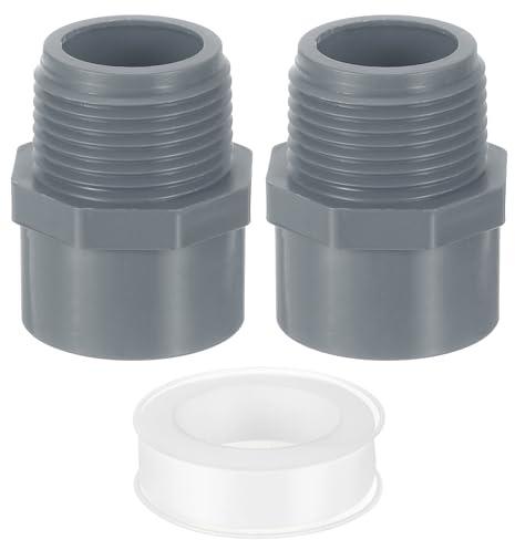 sourcing map PVC Male Adapter Pipe Fitting, 2Pcs 1 2-Way PVC Pipe Connectors with Sealant Tape (Socket x Male Thread), Hose Adapter Coupling for Plumbing Water Line (Grey)