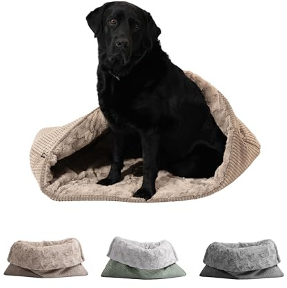 HS-Hundebett® Schlupfsack Cord-Exklusiv – Vielseitige Kuschelhöhle für Hunde und Katzen – Waschbar – Made in DE (Beige/Sand, 80x100 cm)