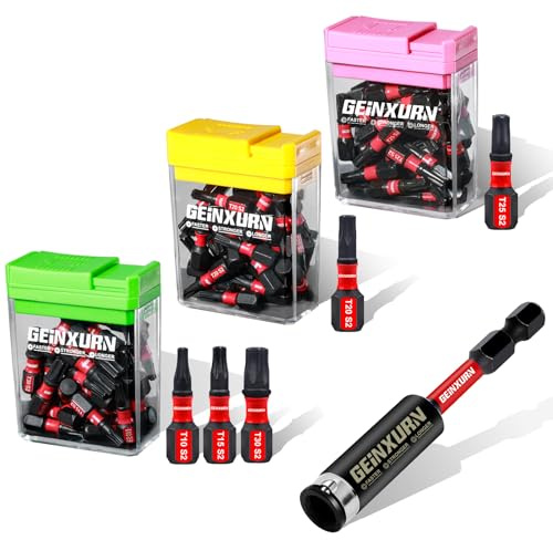 Geinxurn Torx Schlagfeste Schraubendreher Bits Set, 90 Stücke 25mm Magnetisch (T10/T15/T20/T25/T30) S2 Stahl Multi Treiber Bits,1 Stück 75mm Bithalter mit Lagerung bunte Box