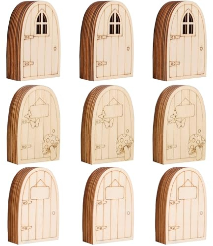 ZDNT Unpainted Wooden Fairy Door Elf Door Mini Door Shape Wooden Pieces Fairy Doors for Garden Trees for Home Office Birthday Wedding Party Decoration Antique (60)