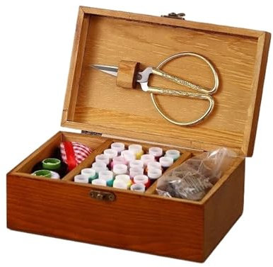 Holz Nähkästchen Haushalt Vintage Holz Nähen Box DIY Nähen Werkzeuge Holz Nähen Box Multifunktionale Massivholz Nadel und Faden Lagerung Nähkasten Holz(1Set)