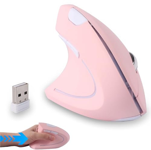 Wireless Mouse Ergonomic Vertical Pink Left handed Mice,High Precision Portable Silent USB Cordless Optical Mice for PC Laptop Computer Macbook Girls Women Mother Gift, 6 Buttons,Reduce Wrist Pain