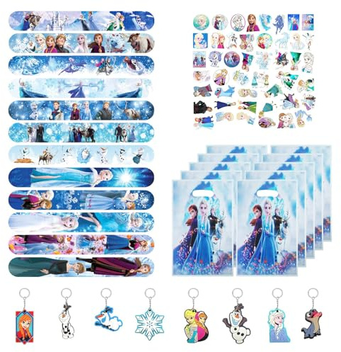 Oirigaga Mitgebsel Kindergeburtstag Gastgeschenke, 80pcs Eiskönigin Mitbringsel Set mit Schnapparmbänder Schlüsselanhänger Geschenktüten Stickers, Geburtstag Party Kleine Geschenke Give Aways Mädchen