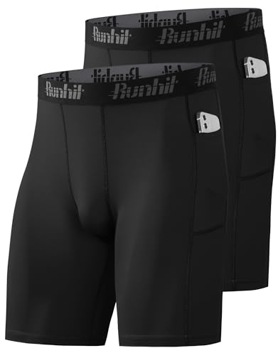 Runhit 1 oder 2 Pack Herren Kompressionsshorts - Base Layer Schnelltrocknende Fußball Unterziehhose Laufhose Atmungsaktive Radlerhose Männer Kompressionshose Tights Kurz mit Handytasche