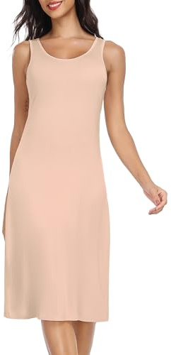 Lovasy Combinacion Interior Mujer Vestidos Verano Modal Camisones de Mujer Largo Sexy Camison Tirantes Anchos Enaguas Enteras,Beige,XL