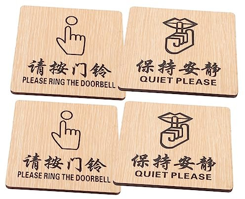 FIXOSHEE 4pcs Wooden Sign Doorplate Quiet Please Door Signs Hotel Doorplates Please Ring The Doorbell Door Tags