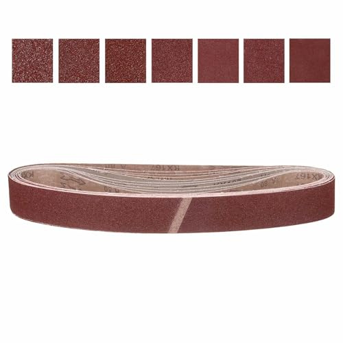 CoCud 25mm x 1067mm Banda de Lijado, 14Pcs 40/60/80/120/180/240/400 Grano Cintas Afiladoras para Cuchillos Afilador LijadoHerramienta para Banda Lijadora Tallado de Cuchillos Carpintería