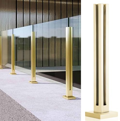 Pannelli per balaustra in Vetro temperato da 120 cm con Montante angolare Dorato Opaco – Sistema di Recinzione con ringhiera in Vetro Quadrato per Veranda e terrazza, palo di Protezione per