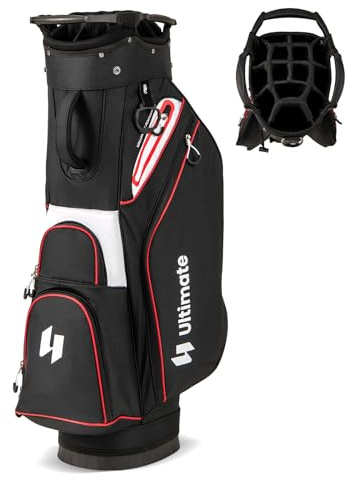 LIFEZEAL Golftasche, Golfbag tragbar mit 14 Fächern, 6 Taschen, Regenkapuze & Griffen, Golfwagentasche mit verstellbarem Schultergurt, Golf Cart Bag für Männer, Frauen