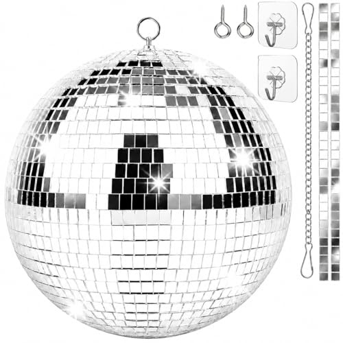 Spiegel-Discokugel 20cm,Discokugeln Zum Aufhängen,Spiegelkugel 20cm mit Selbstklebende Mini Spiegel und Haken Selbstklebend,Spiegelkugeln Disco Kugel,Ideal für Partys Oder DJ-Lichteffekt
