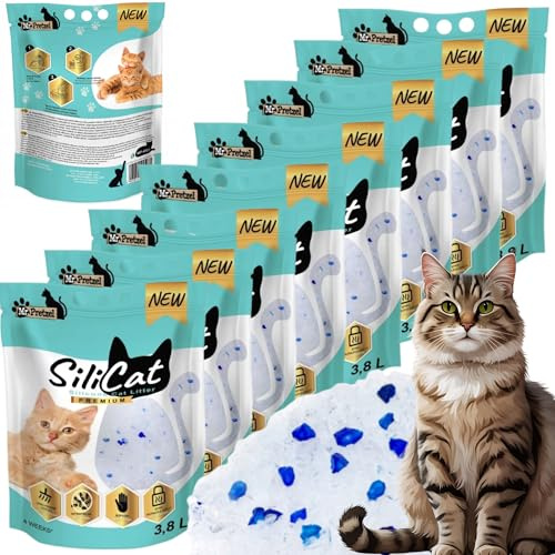 8X Mr. Pretzel Silikat Katzenstreu 3,8L – Ultra saugstark & staubfrei – Geruchsbindend, hygienisch, ideal für empfindliche Katzen – 30,4L Vorratspack