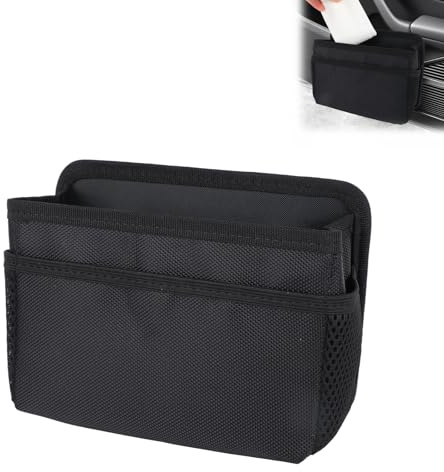 lasuroa Mini Poubelle de Voiture Pliable et Suspendue avec Crochet, en Tissu Oxford Imperméable Idéale pour Ranger les Accessoires de Votre Véhicule (Noir)