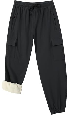 Boy's Girls Winter Cargo Snow Pants Sherpa Lined Sweatpants Thicken Warm Waterproof Skiing Pants Sports Jogger Hiking Pants(skipants63801-D.Gray14)