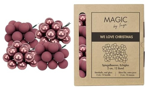 Weihnachtskugeln am Draht Glas 2cm x 144 Stück - Spiegelbeeren matt & glänzend - kleine Dekokugeln für Weihnachten - Mini Christbaumschmuck & Weihnachtsdeko - Dusty Rose