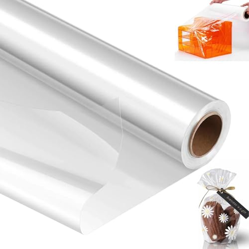 Eulihent Cellophane Wrap Clear Wrapping Cellophane Roll Unfolded Width 80CM x 30M 3 Mil Thicken Transparent Gift Wrappings for Flowers Florist Easter Basket Hampers Packing Supplies