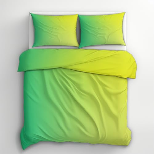 Generisch Bettwäsche 135x200 Ombre Gelb Grün Design, 2tlg - Farbverlauf Bettbezug und 1 Kissenbezug 80x80, Mikrofaser Wendebettwäsche mit Reißverschluss, Schlafzimmer Deko N&-3189