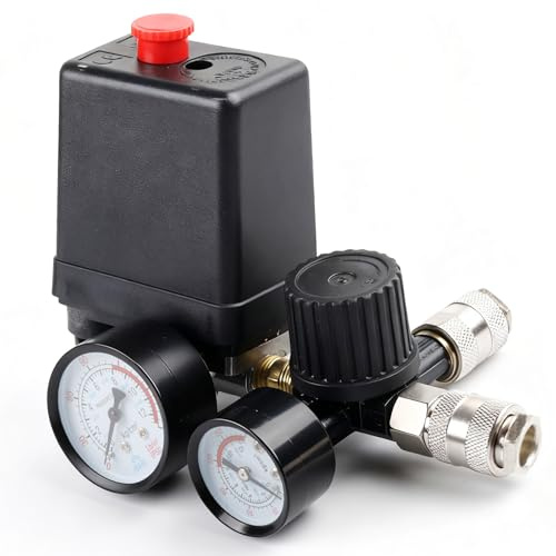 Regulador de presión para compresor de presión, compresor de aire de 220 V con 2 manómetros, regulador de interruptor de compresor, válvula de control, compresor de aire de 90 – 120 psi, accesorios de