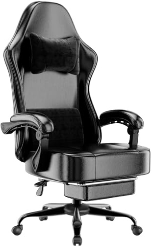HOTOSYCH Silla Gaming con Muelles Ensacados y Reposapiés, Silla de Oficina Ergonómica con Cojin Lumbar Ajustable, Silla Gamer (Tejido, Negro Intenso, Tamaño Grande)