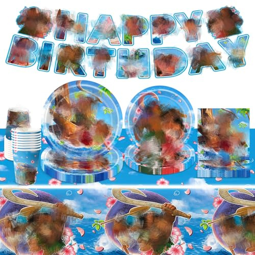 52 Stück Geburtstag Party Set für 10 Gäste, Ozean Theme Geburtstag Geschirr Set Geburtstagsdeko Partygeschirr Tischdecke Pappteller Banner Teller Servietten Tassen Party Tableware Supplies Deko