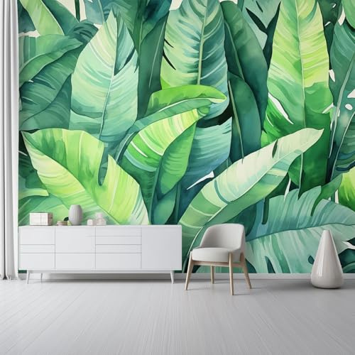 Carta da Parati Murale 250 x 175 cm - Natura Piante Tropicali Foglie Di Banano Carta da Parati Non Tessuta Verde Smeraldo Fotografica, Poster Decorativo per Soggiorno Sfondo TV e Divano