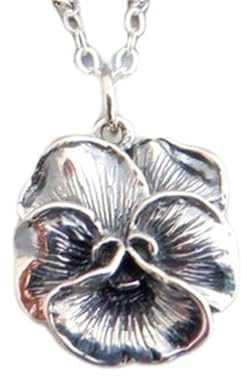 LKBEADS LKGP_02919 Halskette aus 925er Sterlingsilber, Stiefmütterchen-Blumen-Anhänger, klein, zierlich, zierlich, zierlich, botanischer Naturschmuck, Geschenk, mit 45,7 cm langer Kette, versilbert