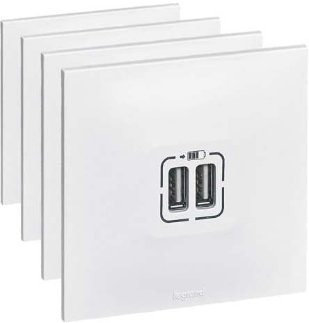 LEGRAND - Prise Double Chargeur USB-A 3A/15W Neptune - Possibilité de Repiquage sur Prise 2P+T - Blanc (Lot de 4)