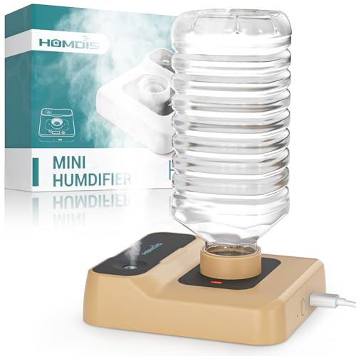 HOMDIS Portable Humidifiers for Travel, Small Mini Humidifier with Auto Shut-Off, Nightlight and Storage Bag for Hotel, Bedroom or Office, Plant Humidifier Indoor, Khaki