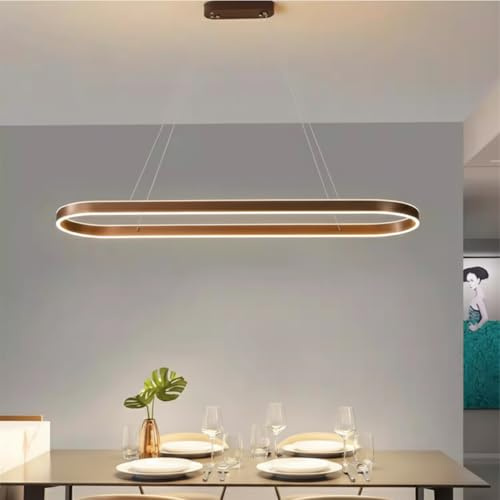 Esszimmerlampe LED Pendelleuchte Dimmbar Esstisch Hängeleuchte mit Fernbedienung Moderne Oval Design Pendellampe Hängend Höhenverstellbare für Wohnzimmer Esszimmer Küche Lampe (Braun, L-120cm)