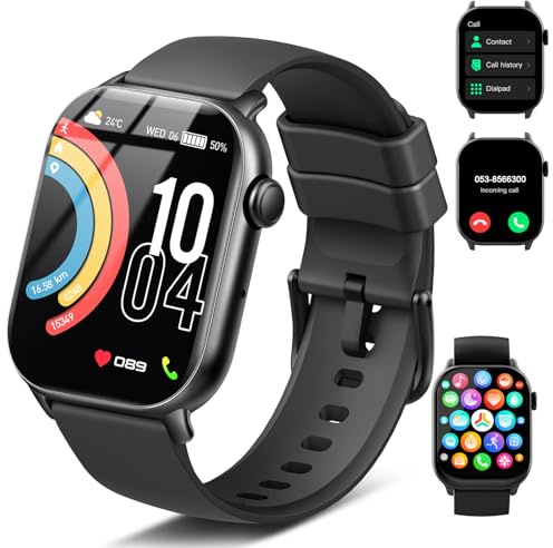 Smartwatch Herren Damen, 1.96 HD Fitnessuhr mit Telefonfunktion Smart Watch mit SpO2 Pulsuhr Schlafmonitor Schrittzähler Uhr, 110+ Sportmodi Fitness Tracker IP68 Wasserdicht Sportuhr für Android iOS