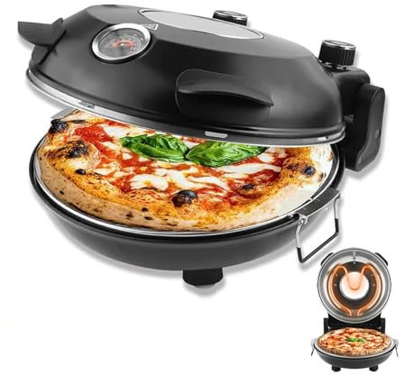 Forno Elettrico per Pizza 1200 W, Pizzaiola da Banco da 12 con Base In Pietra, Controllo Doppia Temperatura, Finestra di Visualizzazione In Vetro, Pulsante di Controllo del Tempo, Forno da Banco